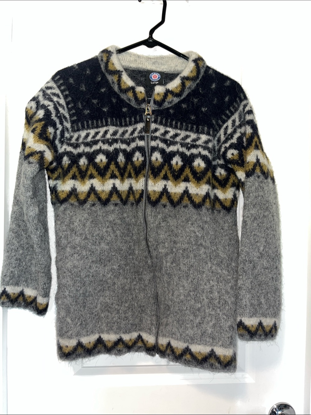 Icewear womens Large Grey Wool Zip-Up Fair Isle Sweater Jacket